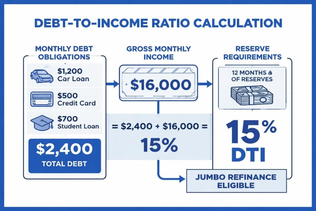 Example debt-to-income ratio calculation for a jumbo refinance