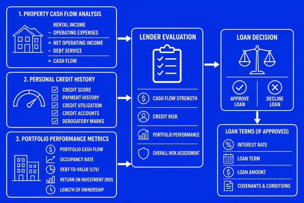 How lenders evaluate a real estate investor loan: property cash flow, credit history, and portfolio performance